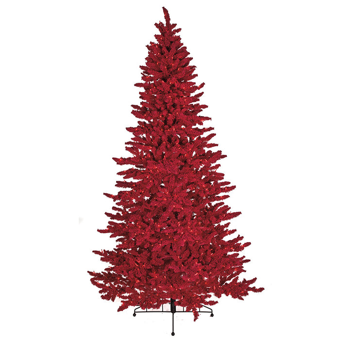 7'6"Hx47"W Snowed Valentino Tinsel Red LED-Lighted Artificial Christmas Tree w/Stand -Red - C180439