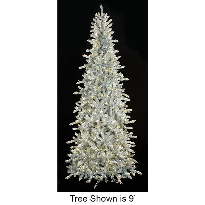 12'Hx59"W Matte Silver Artificial Christmas Tree, LED Pre-Lit -Silver/Iridescent - C180654