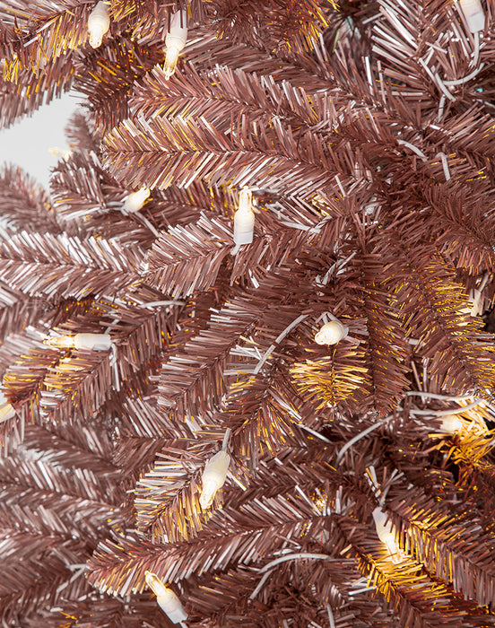12'Hx59"W Matte Blush Tinsel LED-Lighted Artificial Christmas Tree w/Stand -Blush - C180754