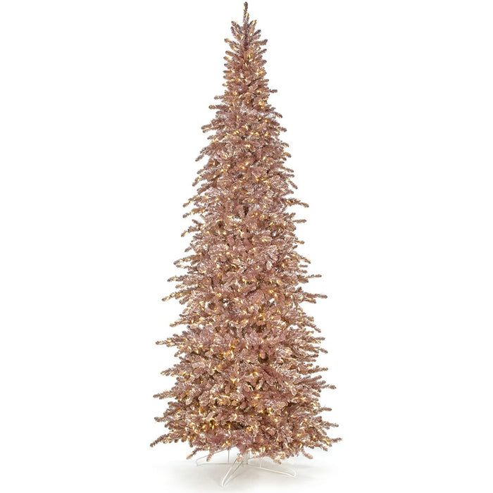 12'Hx59"W Matte Blush Tinsel LED-Lighted Artificial Christmas Tree w/Stand -Blush - C180754