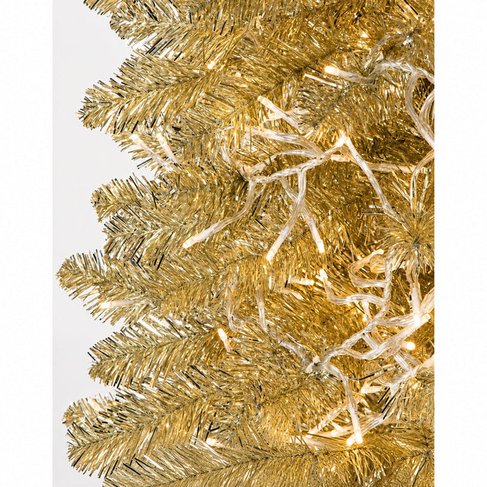 7'6"Hx55"W Tinsel Sparkling Champagne Artificial Christmas Tree, Micro LED Pre-Lit -Champagne - C180814