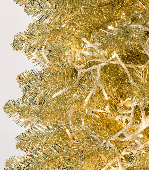7'6"Hx24"W Tinsel Sparkling Champagne Pencil Artificial Christmas Tree, Micro LED Pre-Lit -Champagne - C180874