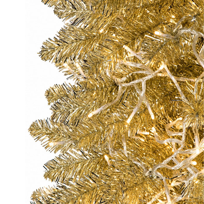 7'6"Hx24"W Tinsel Sparkling Champagne Pencil Artificial Christmas Tree, Micro LED Pre-Lit -Champagne - C180874