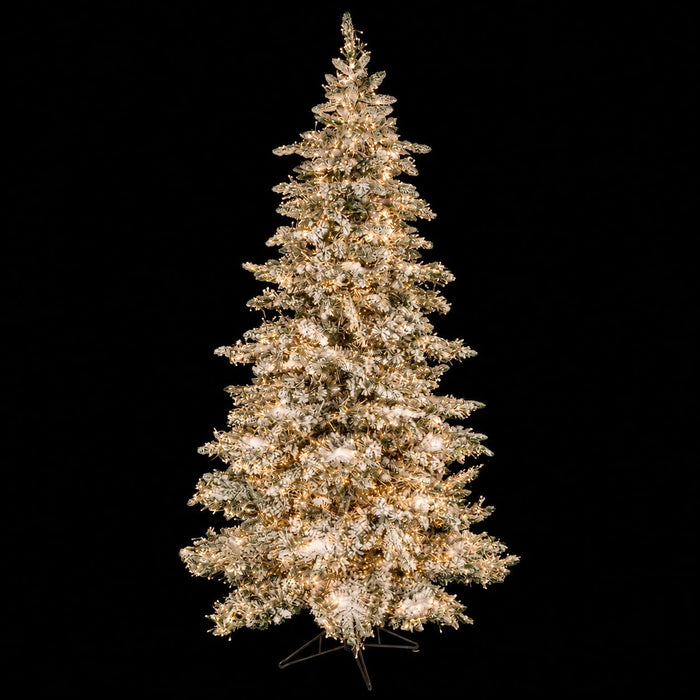 7'6"Hx50"W Flocked Polaris Artificial Christmas Tree, Micro LED Pre-Lit (Warm White, Multi-Mode) -White - C181004