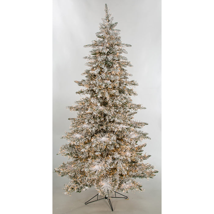 7'6"Hx50"W Flocked Polaris Artificial Christmas Tree, Micro LED Pre-Lit (Warm White, Multi-Mode) -White - C181004
