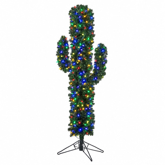 5'6" Cactus Artificial Christmas Tree, LED Pre-Lit (Multicolor) -Green - C183009