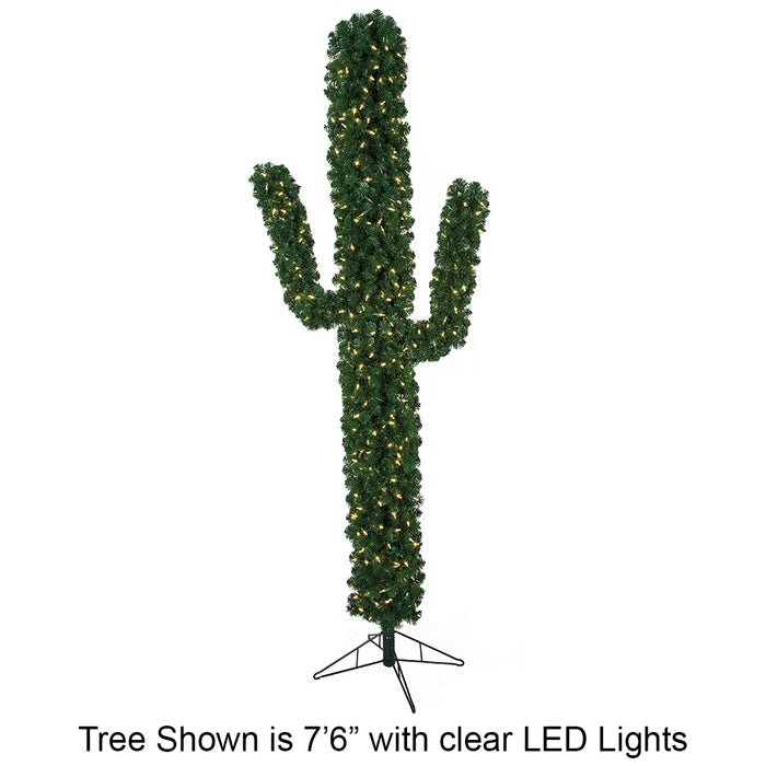 7' Cactus Multi Color LED-Lighted Artificial Christmas Tree w/Stand -Green - C183029