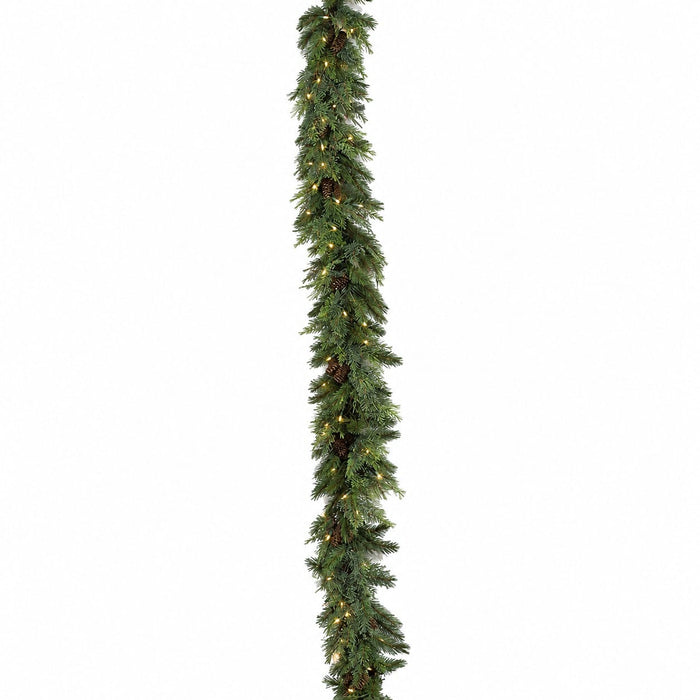 9'Lx12"W Artificial Mixed Needle & Pinecone Garland, LED Pre-Lit -Green/Brown - C1984