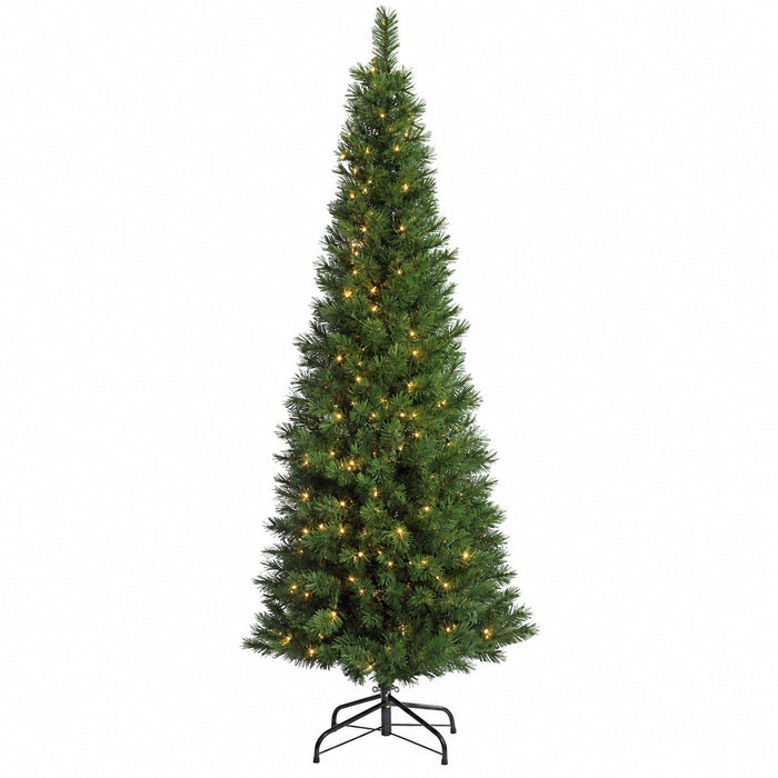 7'6"Hx32"W Pencil Pine Artificial Christmas Tree, Pre-Lit -Green - C60121
