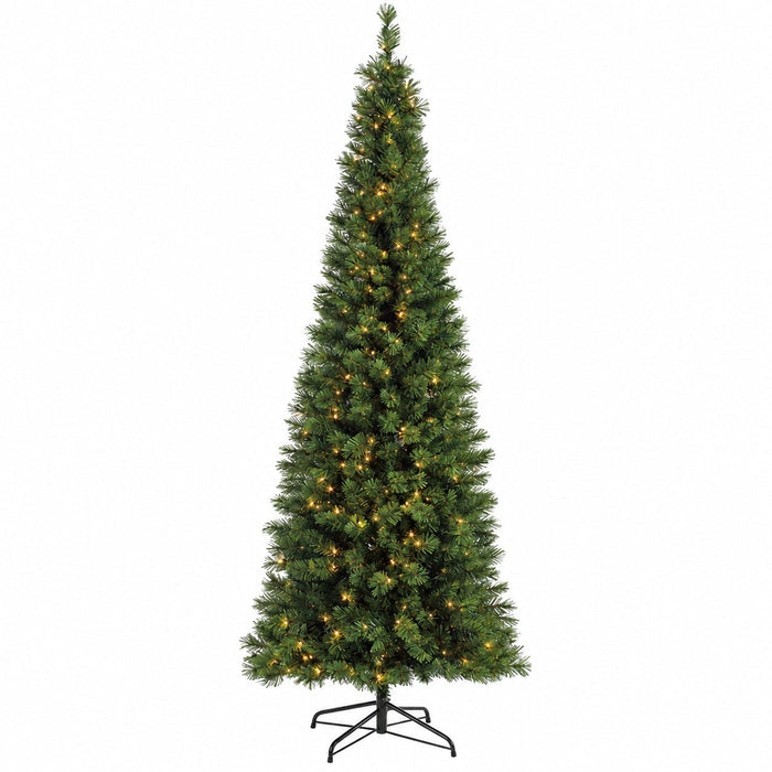 9'Hx42"W Pencil Pine Artificial Christmas Tree, Pre-Lit -Green - C60131