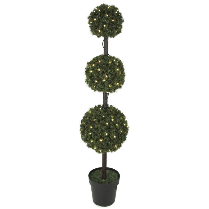 5' Pine Triple Ball-Shaped LED-Lighted Artificial Topiary -Green - C60178
