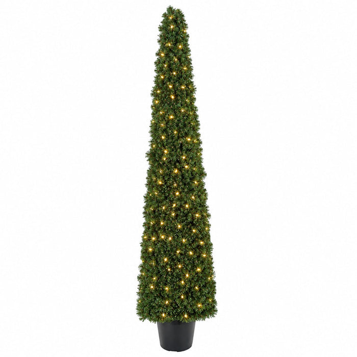 6' Pine Square Cone-Shaped Artificial Topiary w/Pot, LED Pre-Lit -Green - C60188