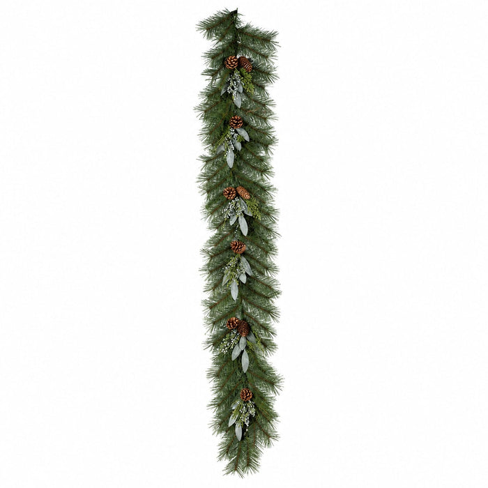 6'Lx12"W Mixed Pine, Bay Leaf, Berry, Cedar & Pinecone Artificial Garland -Green (Pack of 2) - C60715
