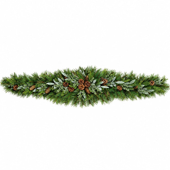6'Wx16"H Artificial Mixed Pine, Bay Leaf, Juniper, Cedar & Pinecone Mantel Swag -Green - C60720