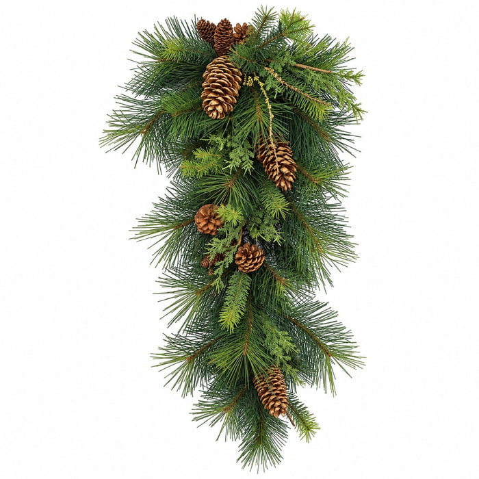 36" Artificial Mixed Austrian, Sugar Pine, Juniper & Pinecone Teardrop Swag -Green (Pack of 2) - C60737