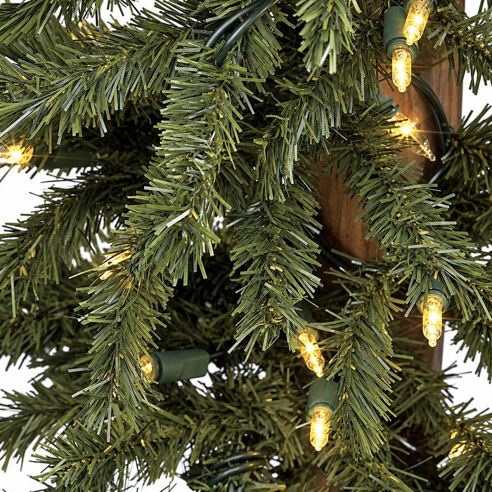 7'Hx32"W Natural Trunk Alpine Artificial Tree, Pre-Lit -Green - C6271