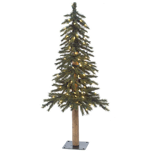3'Hx14"W Natural Trunk Alpine LED-Lighted Artificial Tree w/Base -Green (pack of 4) - C6234