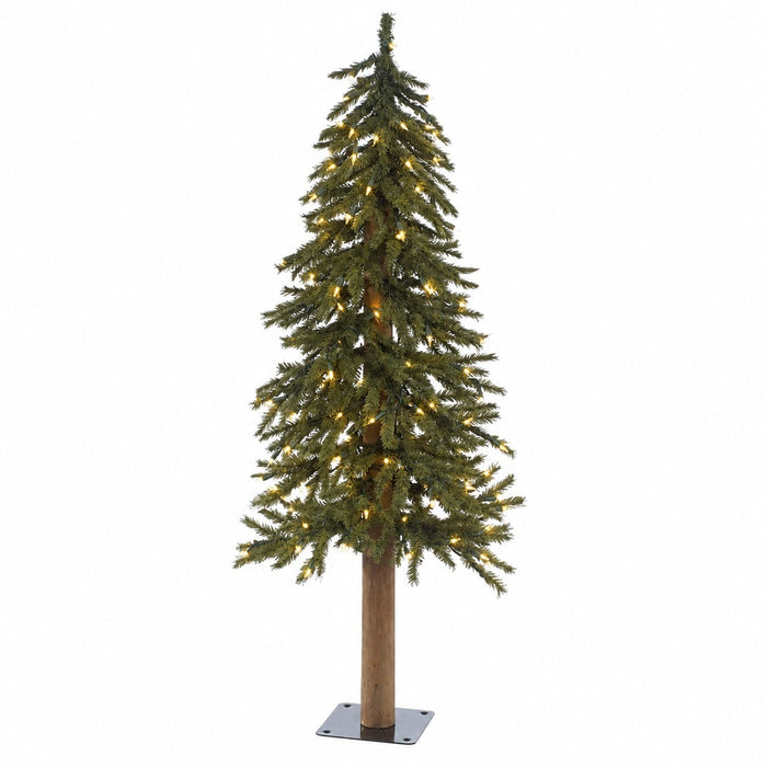 4'Hx19"W Natural Trunk Alpine Artificial Tree, LED Pre-Lit -Green (Pack of 2) - C6244