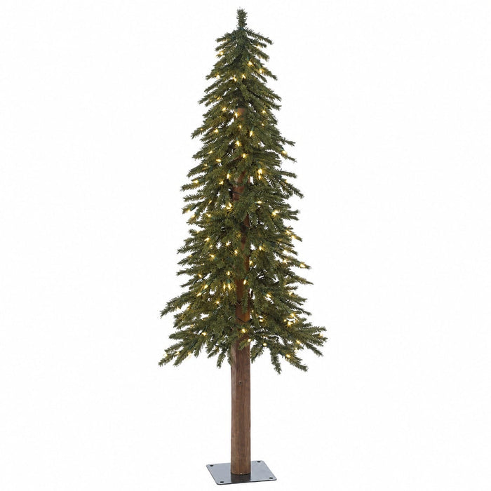 5'Hx22"W Natural Trunk Alpine Artificial Tree, LED Pre-Lit -Green - C6254