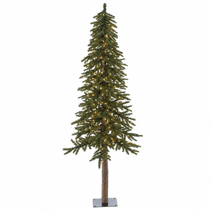 6'Hx29"W Natural Trunk Alpine Artificial Tree, LED Pre-Lit -Green - C6264