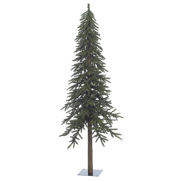 7'Hx32"W Natural Trunk Alpine Lighted Artificial Tree w/Base -Green - C6271