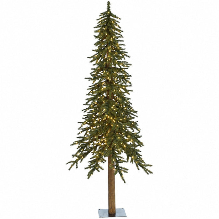 7'Hx32"W Natural Trunk Alpine Artificial Tree, Pre-Lit -Green - C6271
