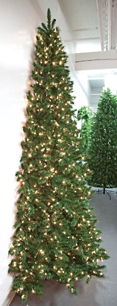 9'Hx62"W Half-Tree/Wall Fir LED-Lighted Artificial Christmas Tree w/Stand -Green - C70074