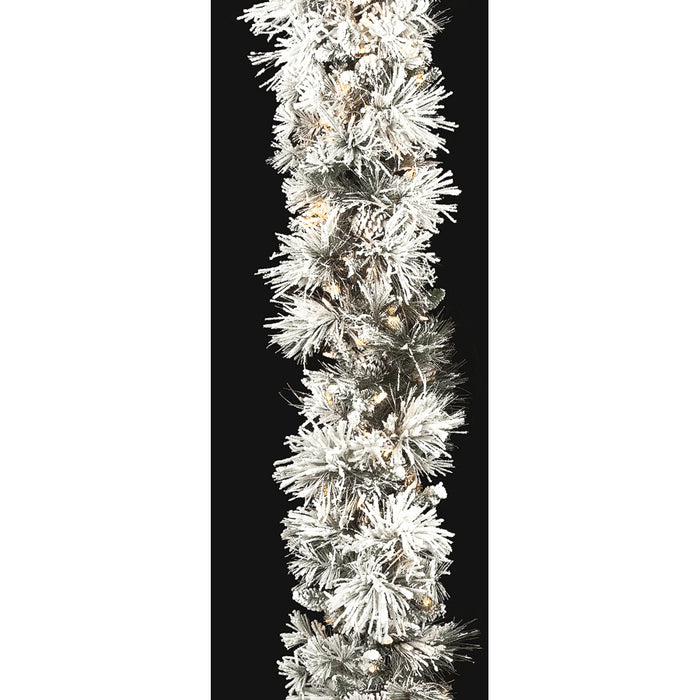 9'Lx15"W Heavy Flocked Long Twig Needle & Pinecone LED-Lighted Artificial Garland -White (pack of 2) - C70404