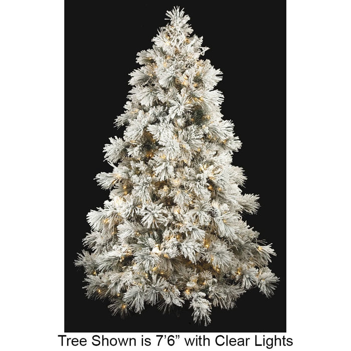 7'6"Hx62"W Heavy Flocked Long Pine & Pinecone LED-Lighted Artificial Christmas Tree w/Stand -White/Green - C70424
