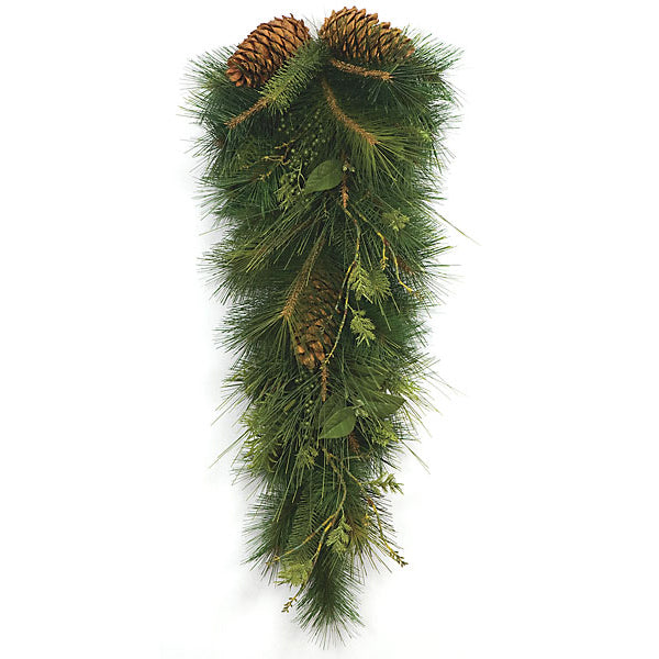 36" Artificial Sugar Pine, Pinecone, Berry, Juniper & Laurel Teardrop Swag -Green (pack of 2) - C84040