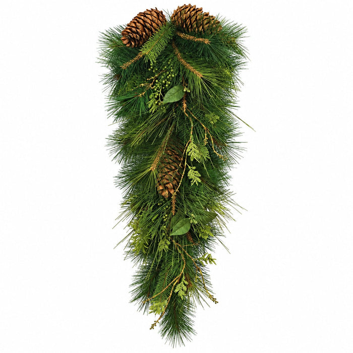 36" Artificial Sugar Pine, Pinecone, Berry, Juniper & Laurel Teardrop Swag -Green (Pack of 2) - C84040