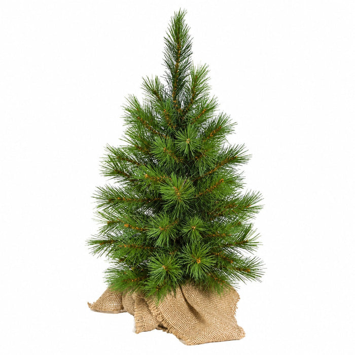 24"Hx14"W Jack Pine Artificial Tree w/Burlap Base, Unlit -Green (Pack of 6) - C84400