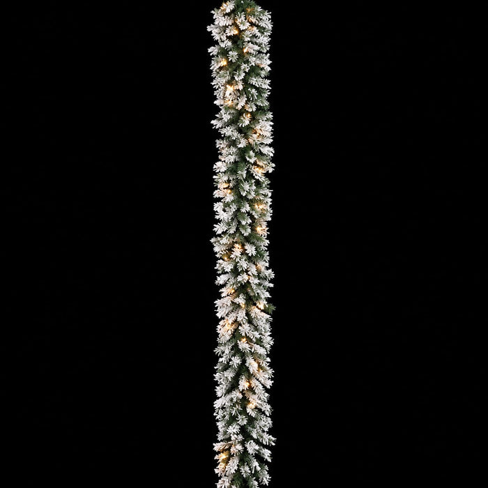 9'Lx12"W Flocked Mountain Pine Artificial Garland, LED Pre-Lit -White (Pack of 4) - C90144