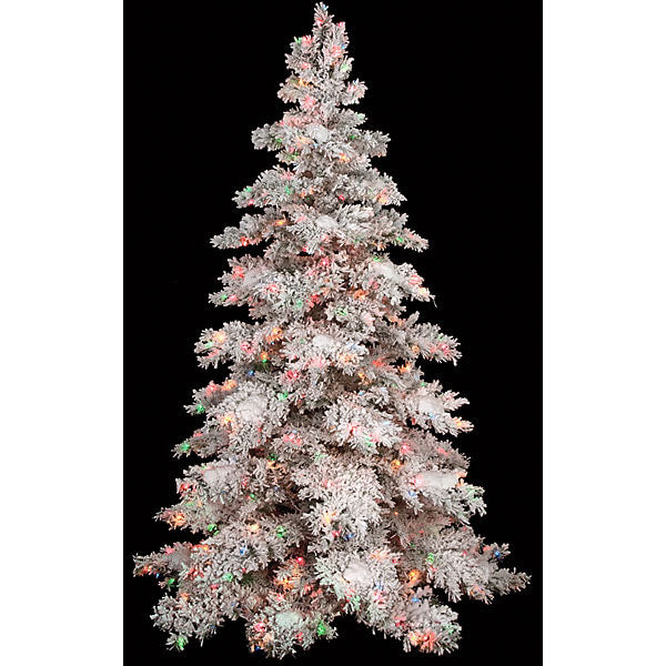 7'6"Hx58"W Heavy Flocked Pine Multi Color Lighted Artificial Christmas Tree w/Stand -White/Green - C91042