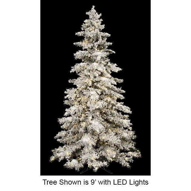 7'6"Hx58"W Heavy Flocked Pine LED-Lighted Artificial Christmas Tree w/Stand -White/Green - C91044