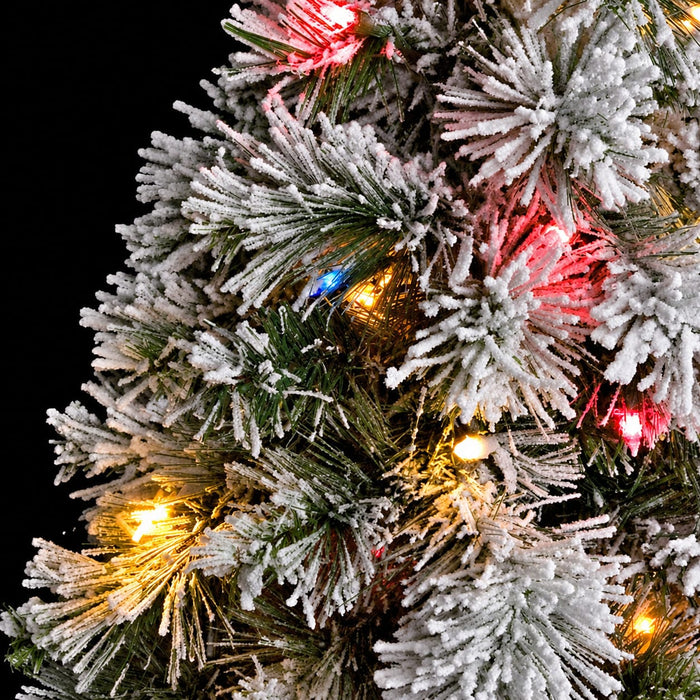 30"Hx25"W Flocked Mini Pine Artificial Tree, Pre-Lit (Multicolor) -White (Pack of 2) - C91092