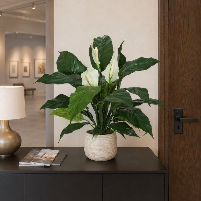 29" Flowering Peace Lily Spathiphyllum Silk Plant w/Pot -Green/White (Pack of 2) - P111370