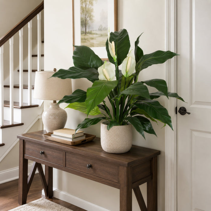 29" Flowering Peace Lily Spathiphyllum Silk Plant w/Pot -Green/White (Pack of 2) - P111370