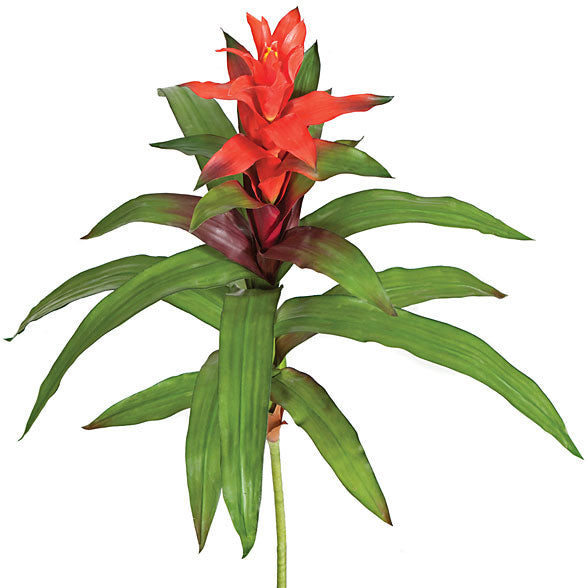 30" Artificial Bromeliad Plant Flower Bush -Orange/Red (pack of 4) - P11505-0OR/RE