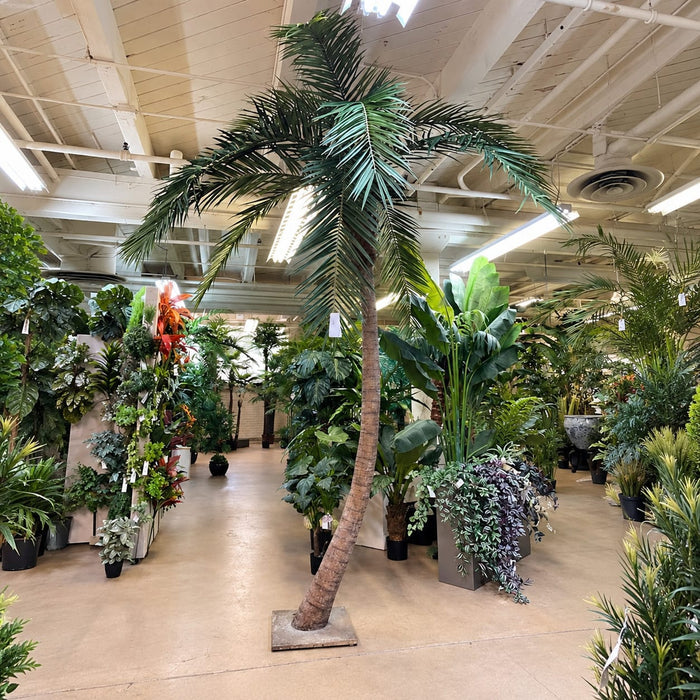 14' Curved Phoenix Silk Palm Tree w/Metal Base -Green - P127120