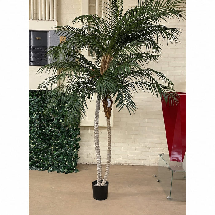 8'6" Phoenix Double Trunk Silk Palm Tree w/Pot -Green - P142220