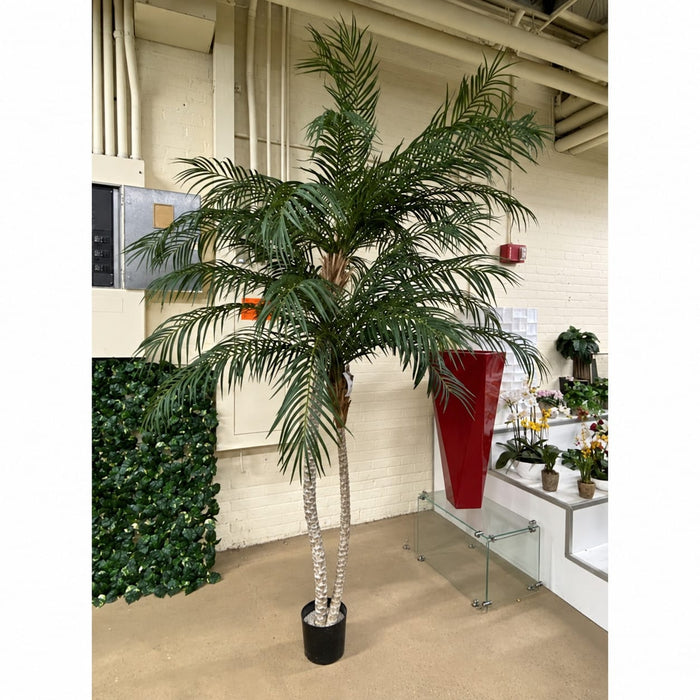 8'6" Phoenix Double Trunk Silk Palm Tree w/Pot -Green - P142220