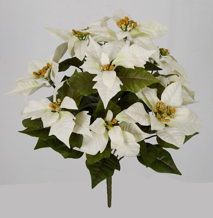 14" Poinsettia Silk Flower Bush -Cream (pack of 6) - P161140