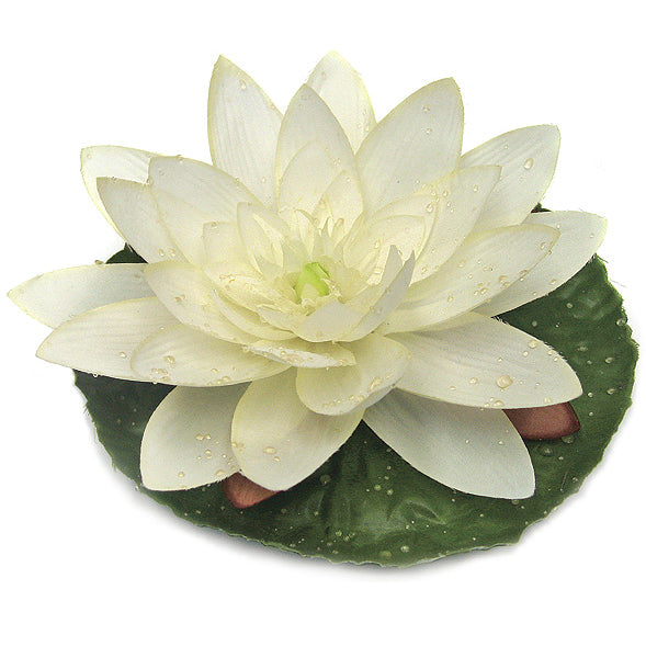 artificial water lily flower 7" Silk Lotus w/Waterdrop Floating Flower -Cream/White (Pack of 12)