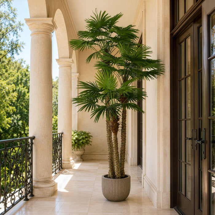 9'6" Silk Fan Double Trunk Palm Tree w/Pot -Green - P184230