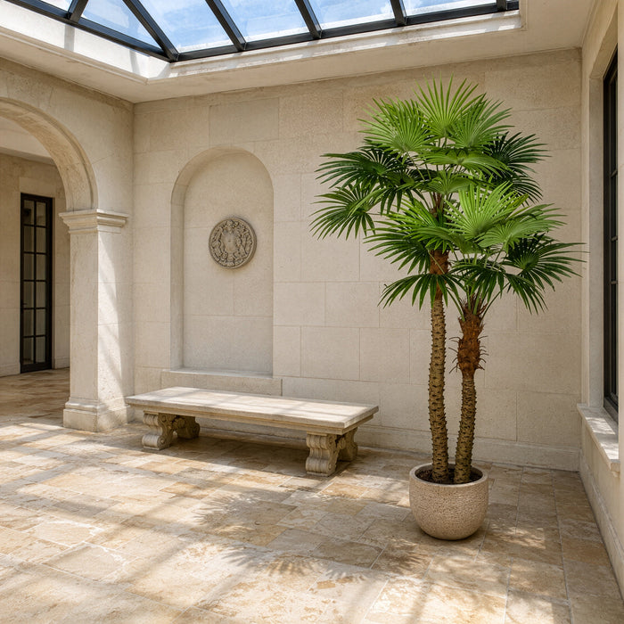 8' Silk Fan Double Trunk Palm Tree w/Pot -Green - P184240