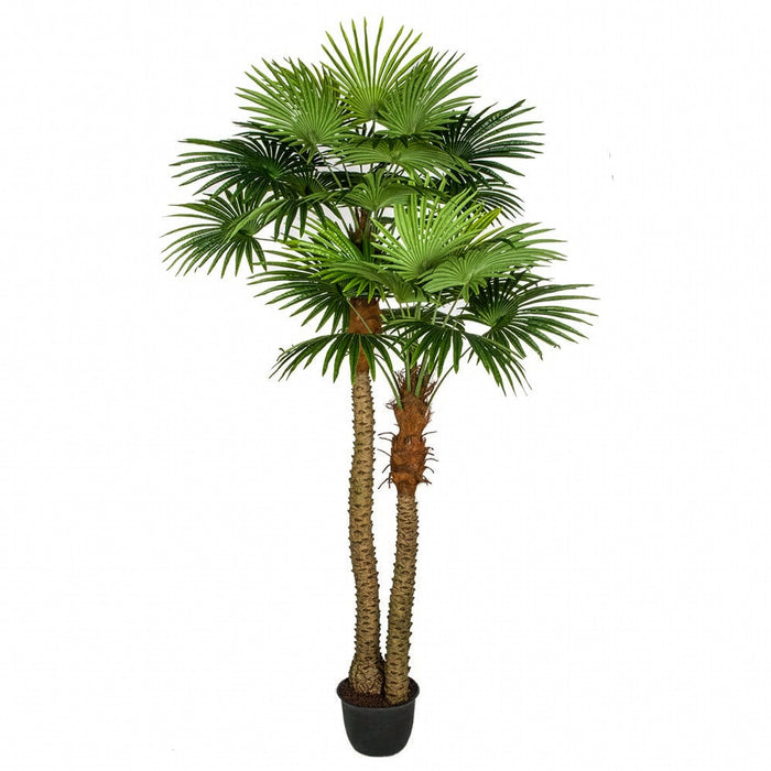 8' Silk Fan Double Trunk Palm Tree w/Pot -Green - P184240