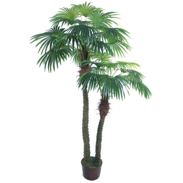 8' Silk Fan Double Trunk Palm Tree w/Pot -Green - P184240