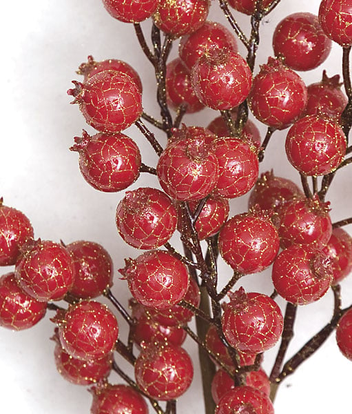 25" Styrofoam Crackled & Glittered Berry Artificial Stem -Red/Gold (pack of 6) - PF110230