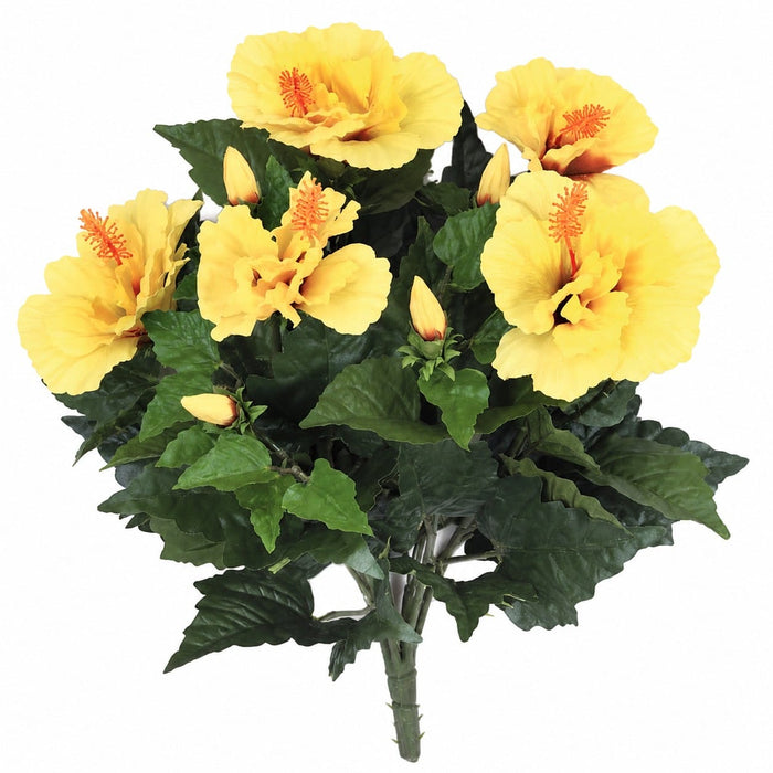 14" IFR Artificial Hibiscus Flower Bush -Yellow (Pack of 6) - PR0371